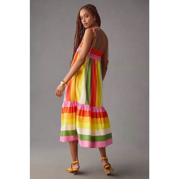 Farm Rio-Anthropologie Sleeveless Smocked Tiered Midi Dress Size Extra Large - Picture 2 of 12